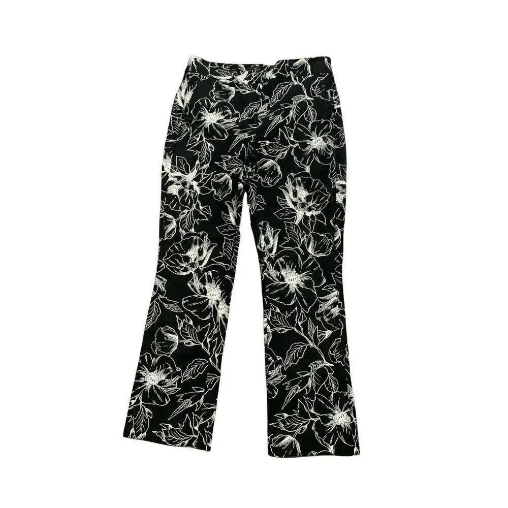 white house black market womens floral flare crop Mid Rise pants 2 xs